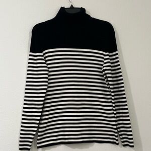 Liz Claiborne Black and White Striped Turtleneck Sweater, Size XL